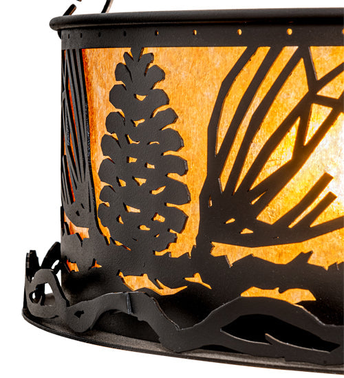 Meyda Lighting Mountain Pine 22" 4-Light Textured Black Inverted Pendant Light With Amber Mica & Beige Shade Glass