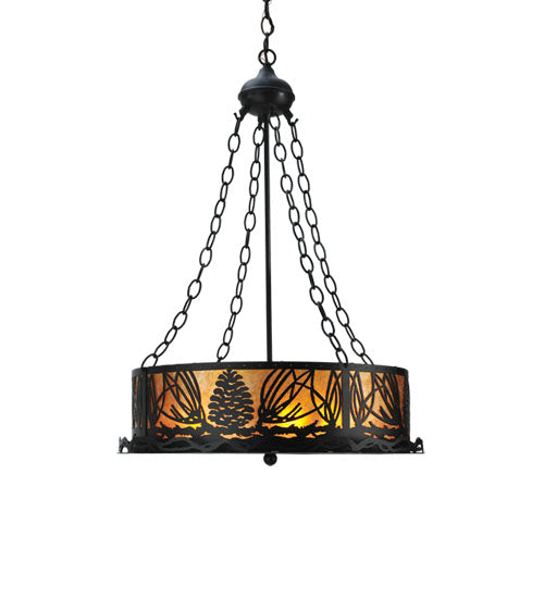 Meyda Lighting Mountain Pine 22" 4-Light Textured Black Inverted Pendant Light With Amber Mica Shade Glass