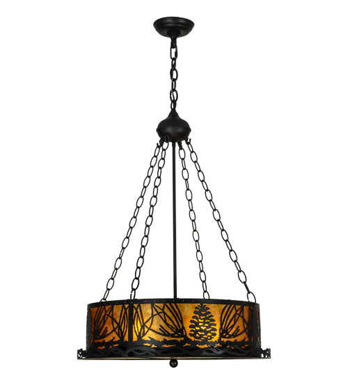 Meyda Lighting Mountain Pine 22" 4-Light Textured Black Inverted Pendant Light With Amber Mica and Beige Art Shade Glass