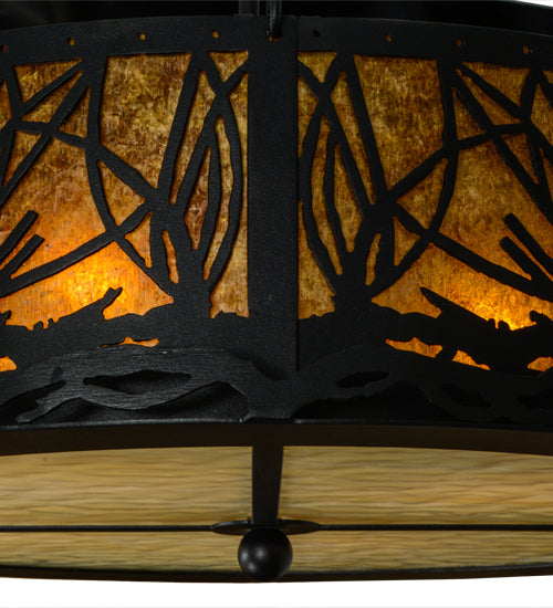 Meyda Lighting Mountain Pine 22" 4-Light Textured Black Inverted Pendant Light With Amber Mica and Beige Art Shade Glass