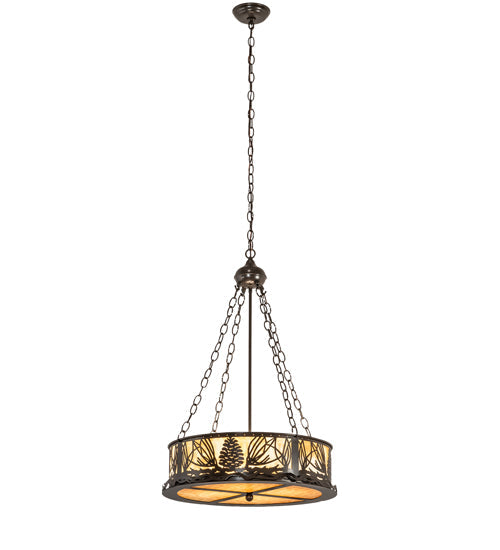 Meyda Lighting Mountain Pine 22" 4-Light Timeless Bronze Inverted Pendant Light With Beige Shade Glass
