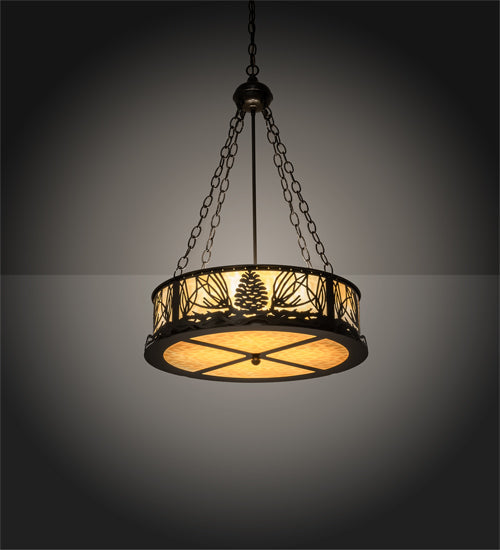 Meyda Lighting Mountain Pine 22" 4-Light Timeless Bronze Inverted Pendant Light With Beige Shade Glass