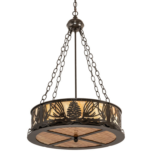 Meyda Lighting Mountain Pine 22" 4-Light Timeless Bronze Inverted Pendant Light With Beige Shade Glass
