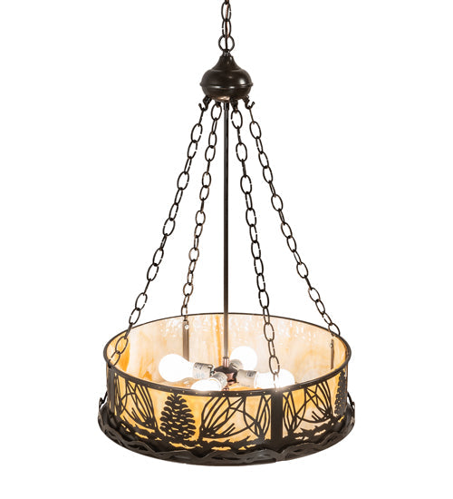 Meyda Lighting Mountain Pine 22" 4-Light Timeless Bronze Inverted Pendant Light With Beige Shade Glass