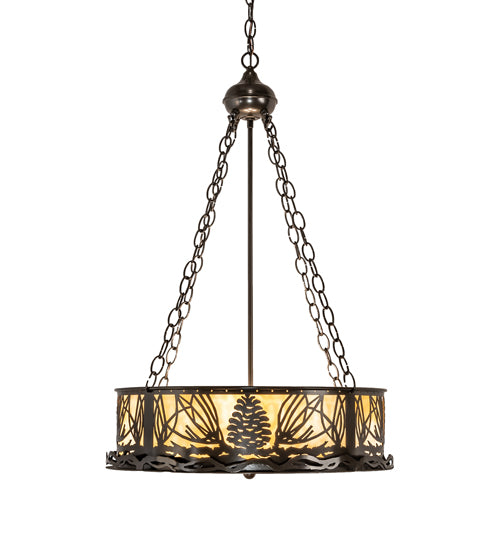 Meyda Lighting Mountain Pine 22" 4-Light Timeless Bronze Inverted Pendant Light With Beige Shade Glass