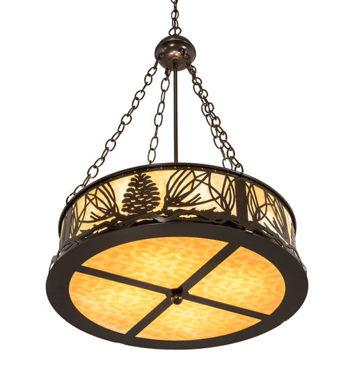 Meyda Lighting Mountain Pine 22" 4-Light Timeless Bronze Inverted Pendant Light With Beige Shade Glass