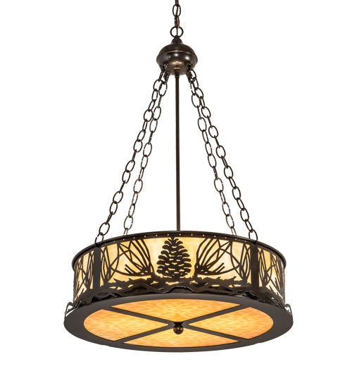 Meyda Lighting Mountain Pine 22" 4-Light Timeless Bronze Inverted Pendant Light With Beige Shade Glass