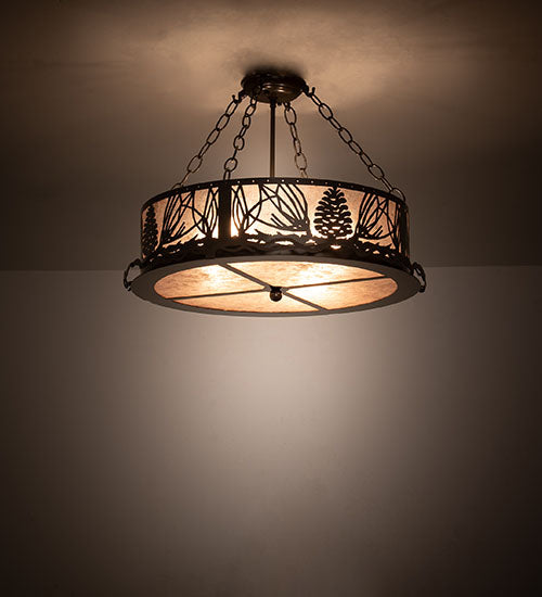 Meyda Lighting Mountain Pine 22" 4-Light Timeless Bronze Semi-flush Mount Light With Silver Mica Shade Glass