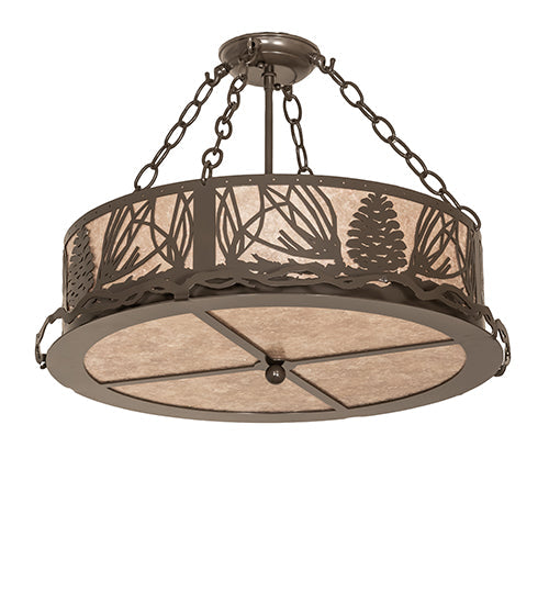 Meyda Lighting Mountain Pine 22" 4-Light Timeless Bronze Semi-flush Mount Light With Silver Mica Shade Glass