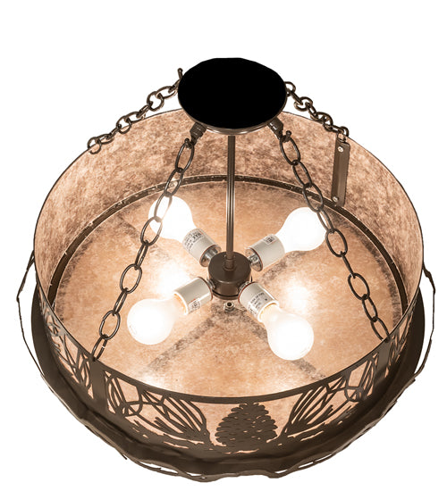 Meyda Lighting Mountain Pine 22" 4-Light Timeless Bronze Semi-flush Mount Light With Silver Mica Shade Glass