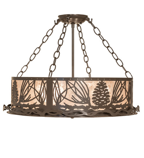 Meyda Lighting Mountain Pine 22" 4-Light Timeless Bronze Semi-flush Mount Light With Silver Mica Shade Glass