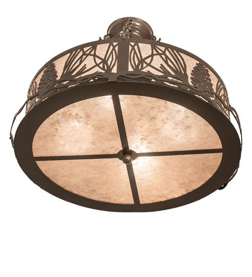 Meyda Lighting Mountain Pine 22" 4-Light Timeless Bronze Semi-flush Mount Light With Silver Mica Shade Glass