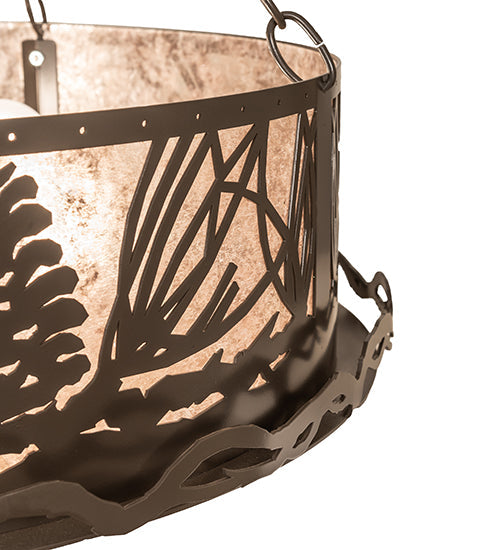 Meyda Lighting Mountain Pine 22" 4-Light Timeless Bronze Semi-flush Mount Light With Silver Mica Shade Glass