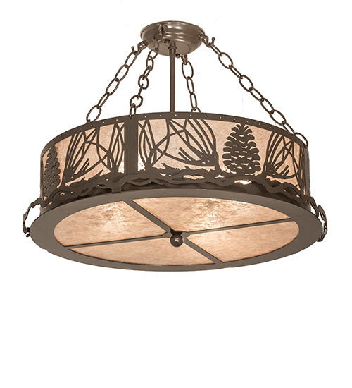 Meyda Lighting Mountain Pine 22" 4-Light Timeless Bronze Semi-flush Mount Light With Silver Mica Shade Glass