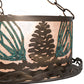 Meyda Lighting Mountain Pine 23" 4-Light Antique Copper & Green Needles Semi-flush Mount Light With Silver Mica Shade Glass