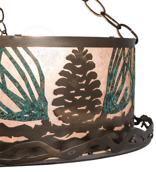 Meyda Lighting Mountain Pine 23" 4-Light Antique Copper & Green Needles Semi-flush Mount Light With Silver Mica Shade Glass