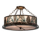Meyda Lighting Mountain Pine 23" 4-Light Antique Copper & Green Needles Semi-flush Mount Light With Silver Mica Shade Glass