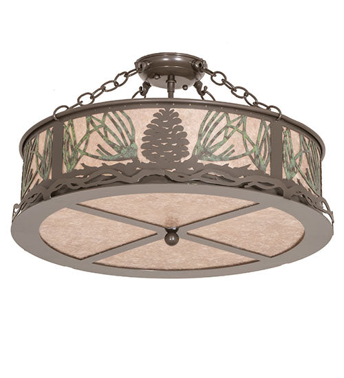 Meyda Lighting Mountain Pine 23" 4-Light Timeless Bronze Semi-flush Mount Light With Silver Mica Shade Glass