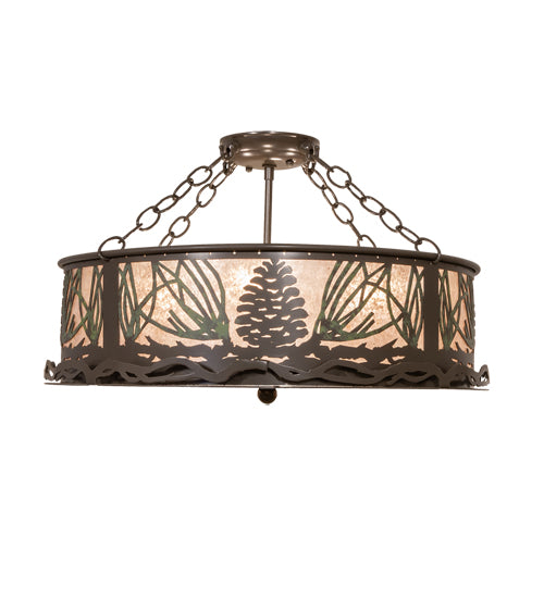 Meyda Lighting Mountain Pine 23" 4-Light Timeless Bronze Semi-flush Mount Light With Silver Mica Shade Glass
