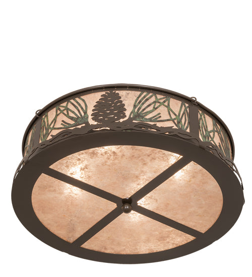 Meyda Lighting Mountain Pine 23" 4-Light Timeless Bronze Semi-flush Mount Light With Silver Mica Shade Glass