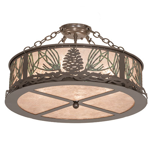 Meyda Lighting Mountain Pine 23" 4-Light Timeless Bronze Semi-flush Mount Light With Silver Mica Shade Glass