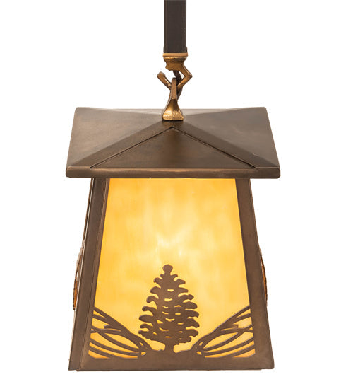 Meyda Lighting Mountain Pine 24" 2-Light Antique Copper Island Pendant Light With Beige Art Shade Glass