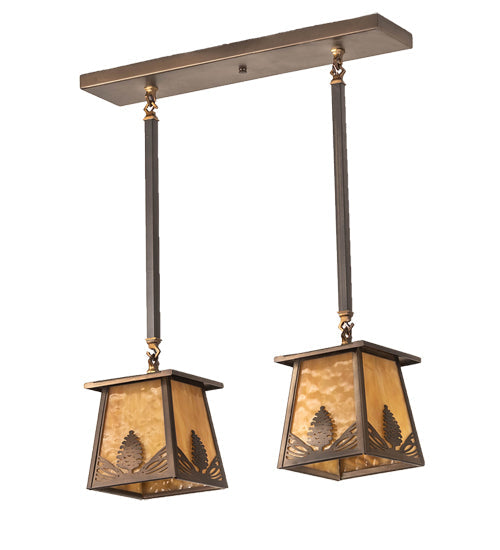 Meyda Lighting Mountain Pine 24" 2-Light Antique Copper Island Pendant Light With Beige Art Shade Glass