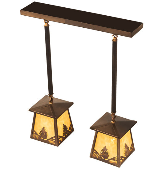 Meyda Lighting Mountain Pine 24" 2-Light Antique Copper Island Pendant Light With Beige Art Shade Glass