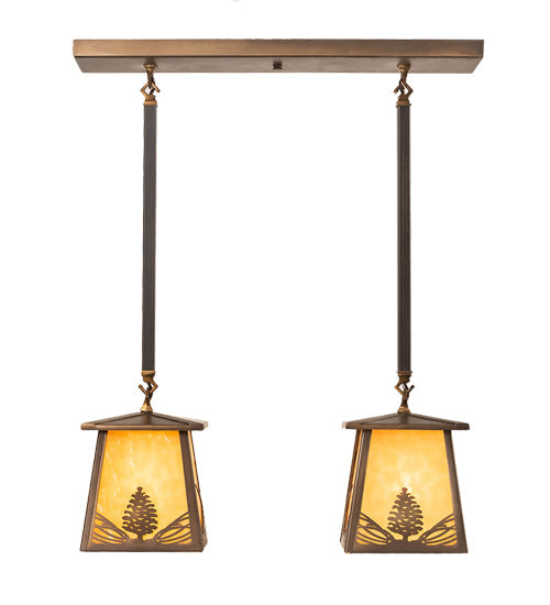 Meyda Lighting Mountain Pine 24" 2-Light Antique Copper Island Pendant Light With Beige Art Shade Glass