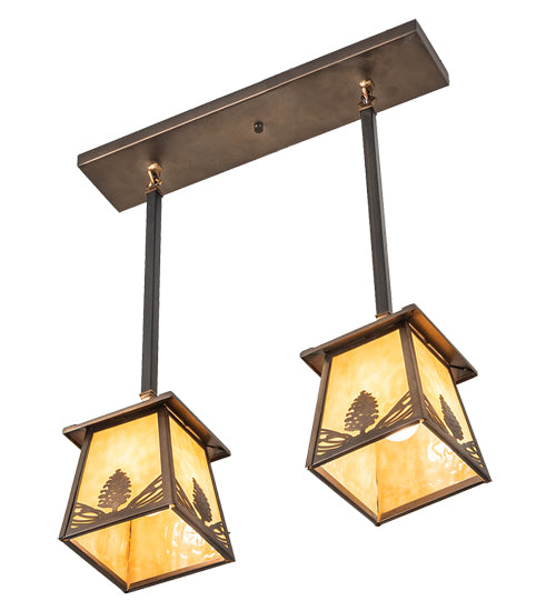 Meyda Lighting Mountain Pine 24" 2-Light Antique Copper Island Pendant Light With Beige Art Shade Glass