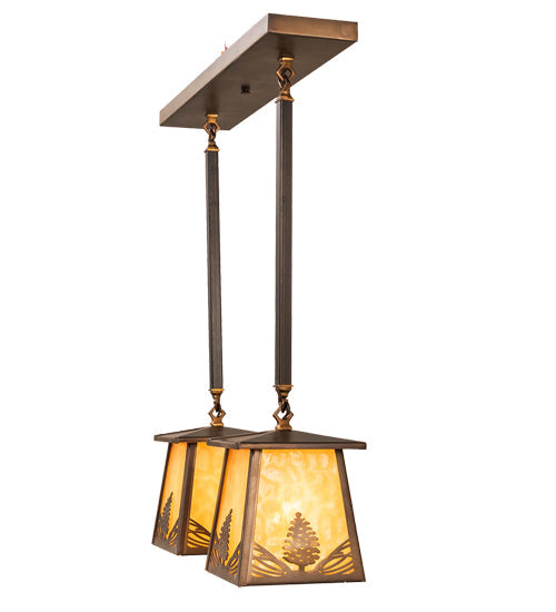 Meyda Lighting Mountain Pine 24" 2-Light Antique Copper Island Pendant Light With Beige Art Shade Glass