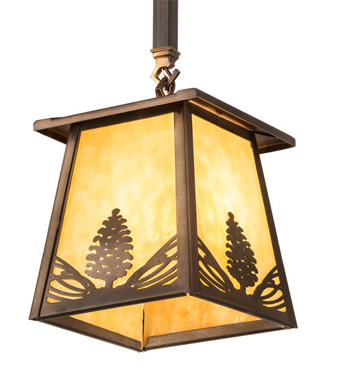 Meyda Lighting Mountain Pine 24" 2-Light Antique Copper Island Pendant Light With Beige Art Shade Glass