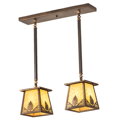 Meyda Lighting Mountain Pine 24" 2-Light Antique Copper Island Pendant Light With Beige Art Shade Glass