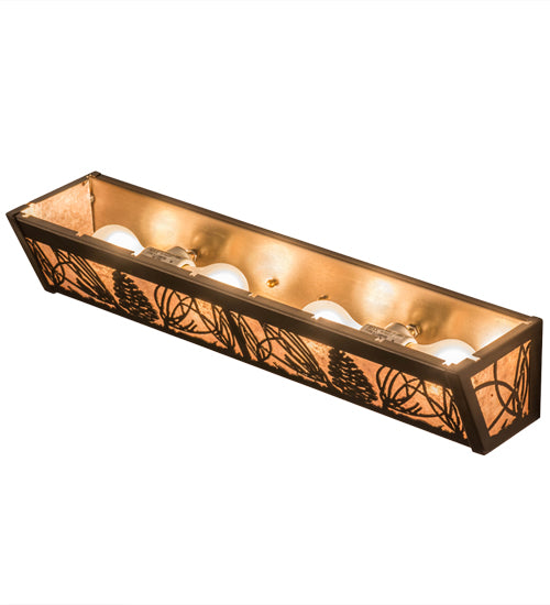 Meyda Lighting Mountain Pine 24" 4-Light Antique Copper Vanity Light With Silver Mica Shade Glass