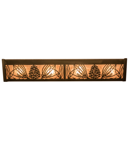 Meyda Lighting Mountain Pine 24" 4-Light Antique Copper Vanity Light With Silver Mica Shade Glass