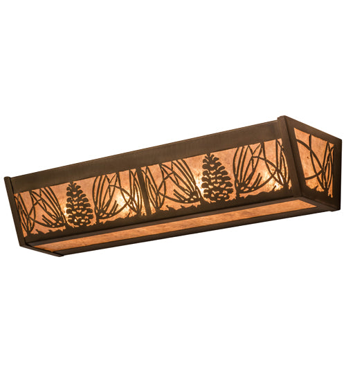 Meyda Lighting Mountain Pine 24" 4-Light Antique Copper Vanity Light With Silver Mica Shade Glass