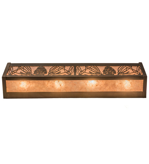 Meyda Lighting Mountain Pine 24" 4-Light Antique Copper Vanity Light With Silver Mica Shade Glass