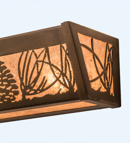 Meyda Lighting Mountain Pine 24" 4-Light Antique Copper Vanity Light With Silver Mica Shade Glass