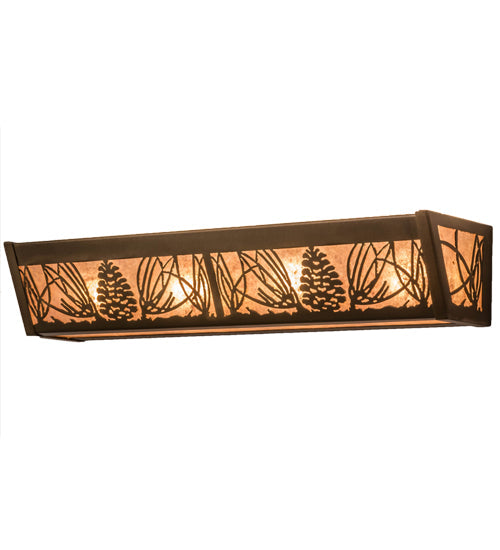 Meyda Lighting Mountain Pine 24" 4-Light Antique Copper Vanity Light With Silver Mica Shade Glass