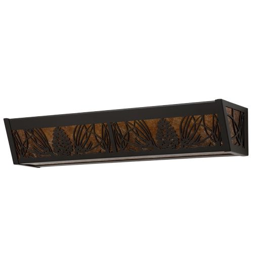 Meyda Lighting Mountain Pine 24" 4-Light Timeless Bronze Vanity Light With Amber Mica Shade Glass