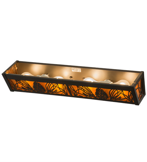 Meyda Lighting Mountain Pine 24" 4-Light Timeless Bronze Vanity Light With Amber Mica Shade Glass