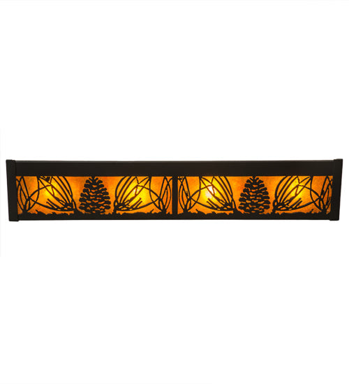 Meyda Lighting Mountain Pine 24" 4-Light Timeless Bronze Vanity Light With Amber Mica Shade Glass