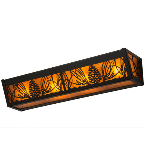 Meyda Lighting Mountain Pine 24" 4-Light Timeless Bronze Vanity Light With Amber Mica Shade Glass