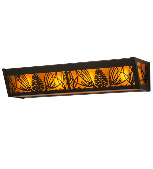 Meyda Lighting Mountain Pine 24" 4-Light Timeless Bronze Vanity Light With Amber Mica Shade Glass