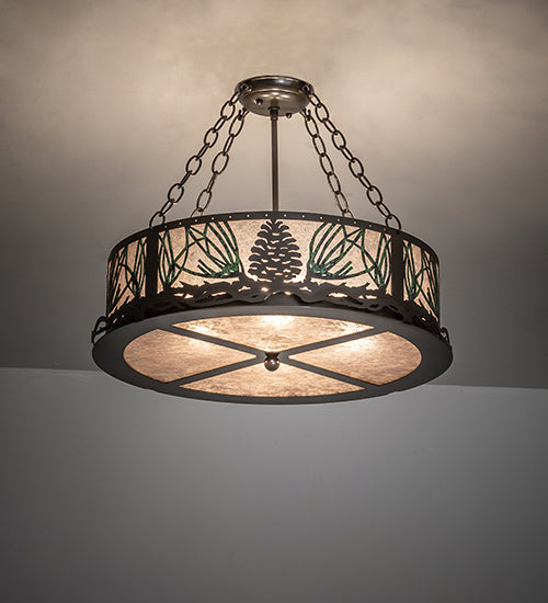 Meyda Lighting Mountain Pine 254835 22" 4-Light Timeless Bronze Semi-flush Mount Light With Silver Mica Shade Glass