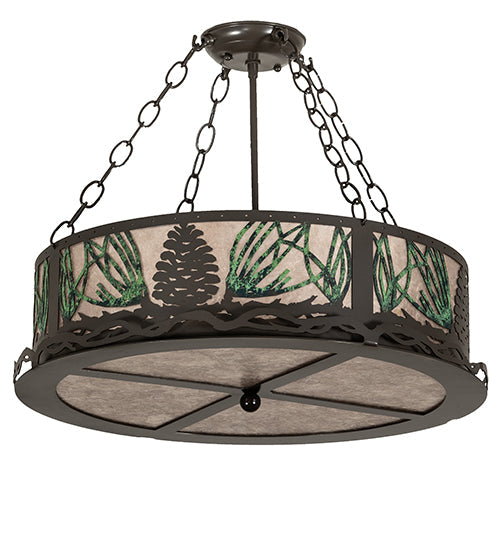 Meyda Lighting Mountain Pine 254835 22" 4-Light Timeless Bronze Semi-flush Mount Light With Silver Mica Shade Glass