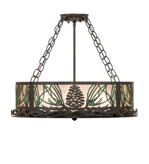 Meyda Lighting Mountain Pine 254835 22" 4-Light Timeless Bronze Semi-flush Mount Light With Silver Mica Shade Glass
