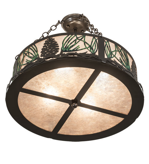 Meyda Lighting Mountain Pine 254835 22" 4-Light Timeless Bronze Semi-flush Mount Light With Silver Mica Shade Glass