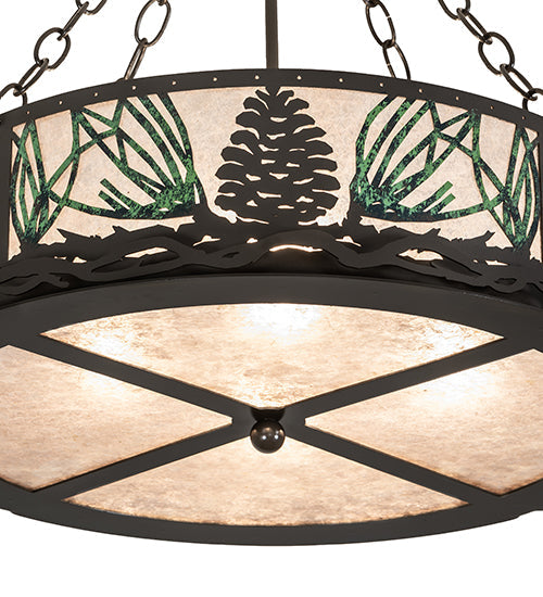 Meyda Lighting Mountain Pine 254835 22" 4-Light Timeless Bronze Semi-flush Mount Light With Silver Mica Shade Glass