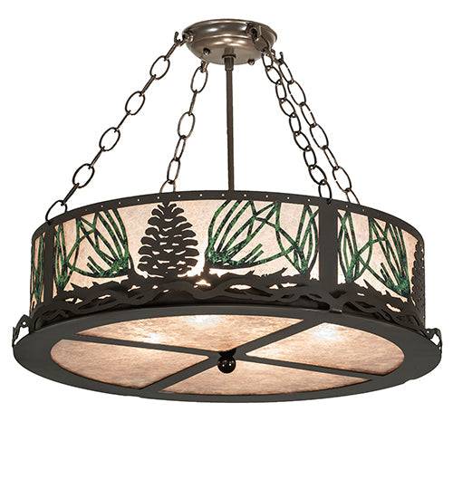 Meyda Lighting Mountain Pine 254835 22" 4-Light Timeless Bronze Semi-flush Mount Light With Silver Mica Shade Glass
